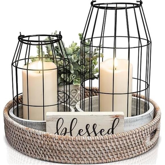 Rustic Farmhouse Lantern Decor Set of 2 - Stylish Decorative Lanterns - Picture 7 of 7